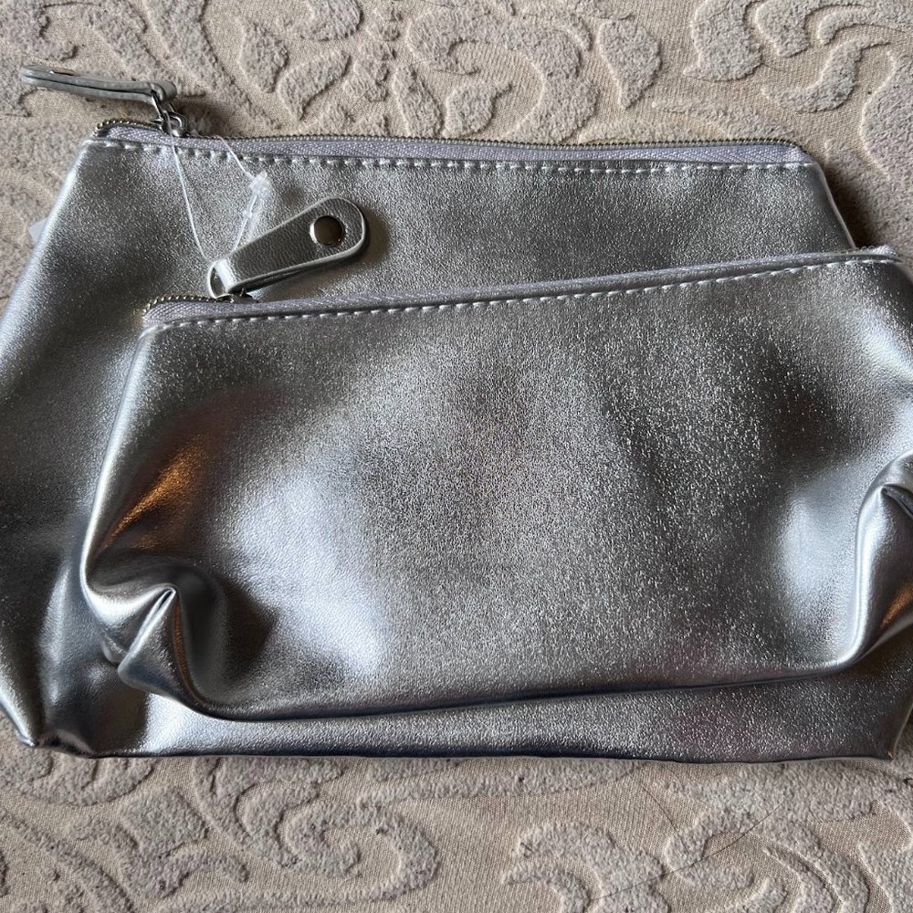 Set of 2 Silver Makeup Cosmetics Bags